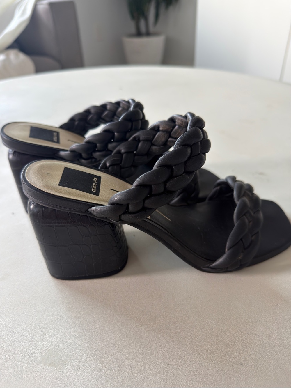 Dolce Vita Black Braided Double-Strap Block Heel Sandals